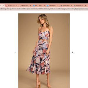 NWT Lulu's Floating Through Flowers Multi Floral Two-Piece Midi Dress in Medium